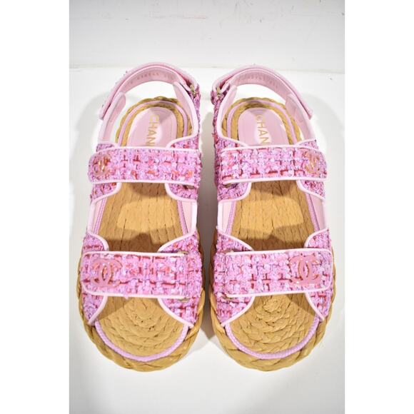 Chanel 22P Pink Purple Tweed Braid CC Logo Mule Slide Flat Teva Dad Sandal 36 - Picture 2 of 12